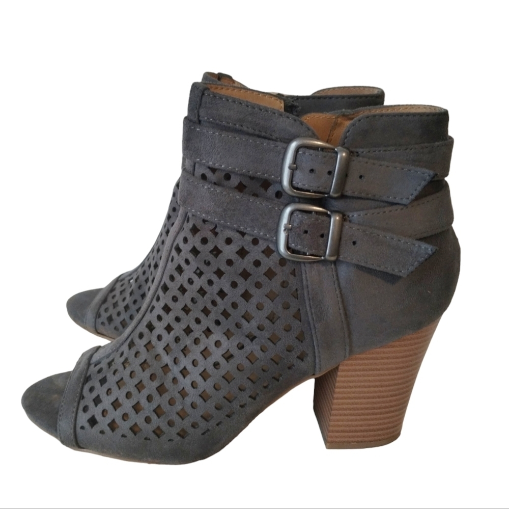 JUSTFAB EDITA Heel Open Toe‎ Booties Women's 10 Grey